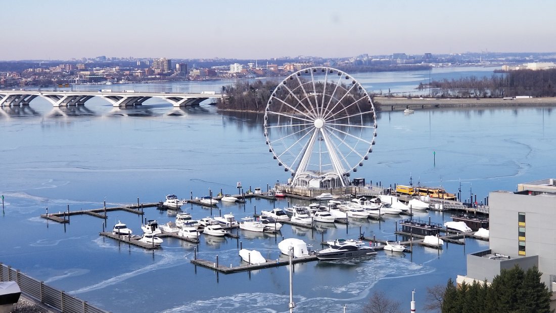A wide view of The Capital Wheel at National Harbor.
