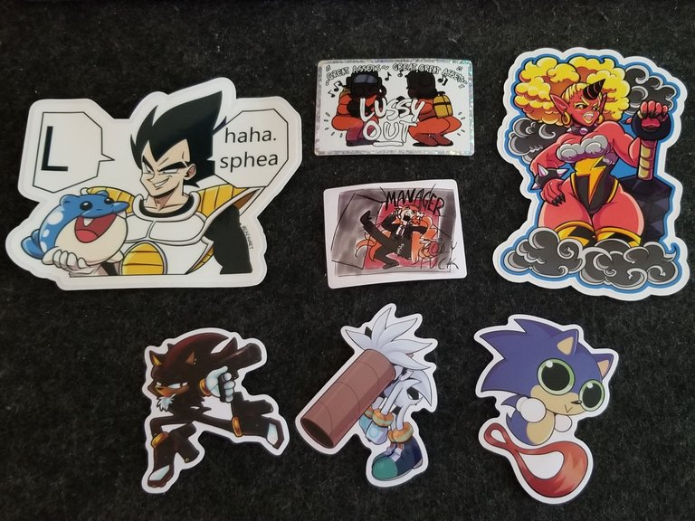 Stickers of various characters from anime, video games, and a original character.