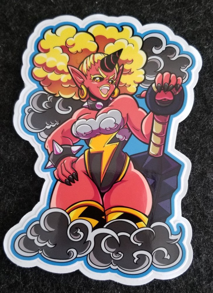 Sticker of a red-skinned oni original character.